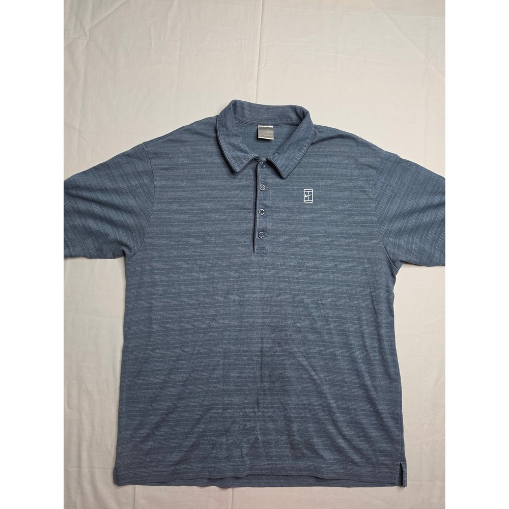 Vintage Nike Polo Shirt Men's‎ Large Blue Striped Resortwear Tennis Performance